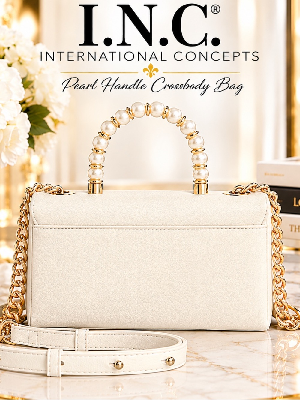 INC International Concepts Pearl Handle Crossbody Bag in Cream - Picture 4 of 4